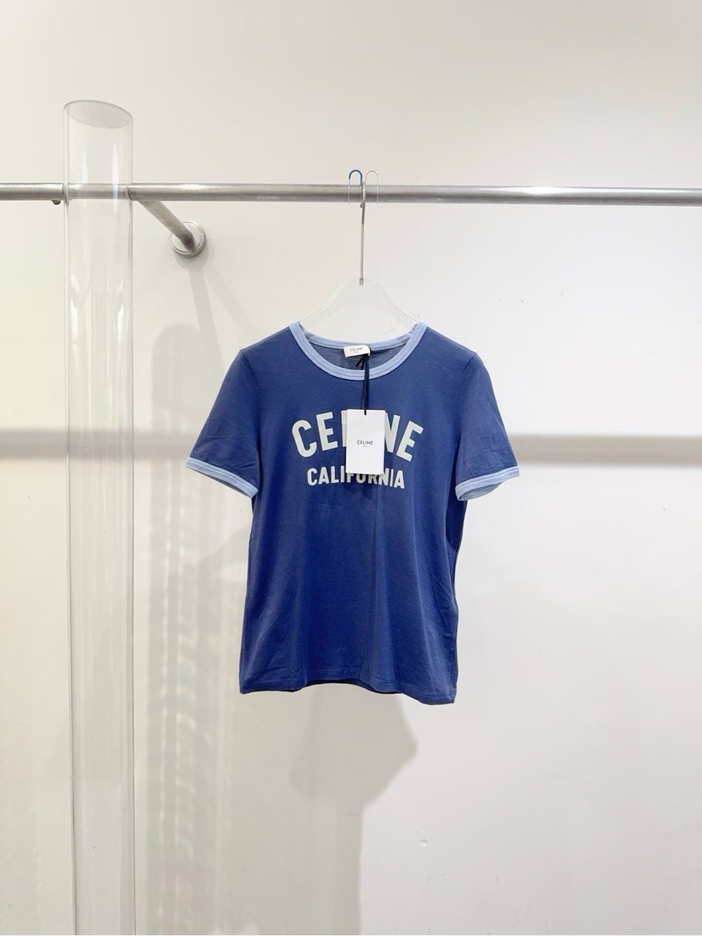 Celine Navy with Light Blue Trim 'Celine California' Short Sleeve Tee